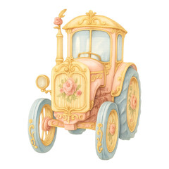 Fototapeta premium PNG Vintage floral tractor illustration.
