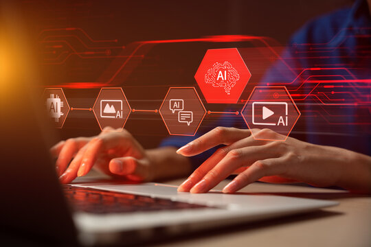 Artificial intelligence technology creating digital content such as images, videos, and media assets through AI automation, innovation, and modern creative workflow. ai, creation, media, video, image