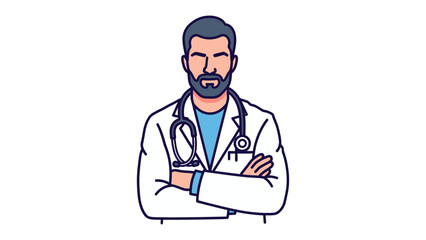 Fototapeta premium Confident Doctor: A skilled medical professional exudes assurance, arms folded, showcasing dedication to healthcare and an eagerness to assist with medical solutions.
