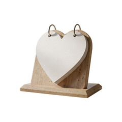 Modern heart-shaped desk calendar mockup with a simple, minimal aesthetic. Blank heart-shaped calendar isolated