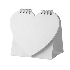 Unique Heart shaped calendar mockup. Isolated cutout. Unique heart-shaped blank calendar. 