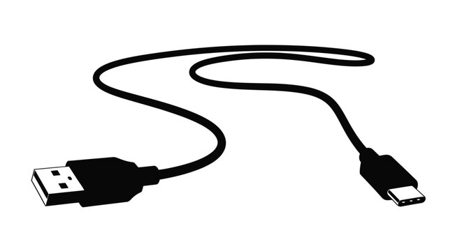 A black and white illustration of a usb c charging cable