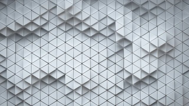Abstract white geometric triangle pattern with soft shadows. 3D render seamless loop animation