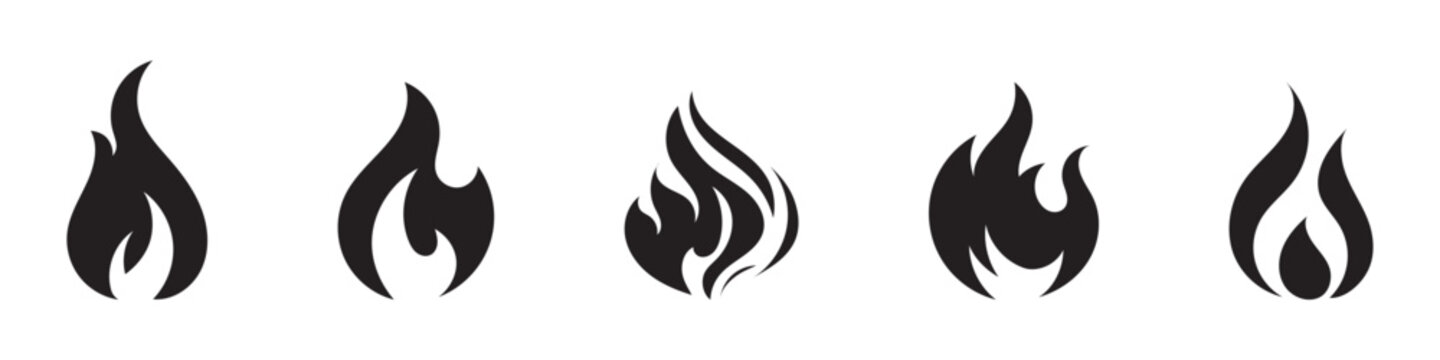 Set of fire, vector silhouettes of fire, silhouette set of flame, set of fire icons, srt of flame icons