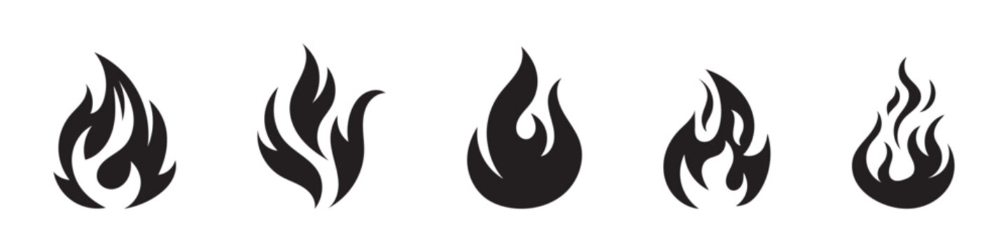 Set of fire, vector silhouettes of fire, silhouette set of flame, set of fire icons, srt of flame icons