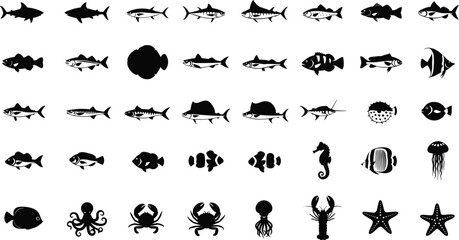 Collection of diverse marine life silhouettes