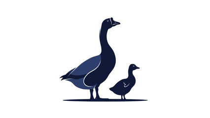 Obraz premium A commercial vector silhouette of a goose and gosling, stretching their necks in European wetlands