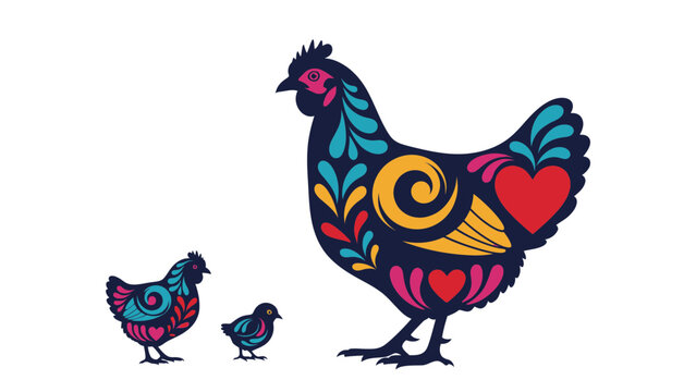 A Folk Art Inspired Silhouette of a Rhode Island Red Hen and Chick from American Farm