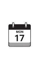 Minimalist calendar icon displaying Monday the seventeenth in monochrome.