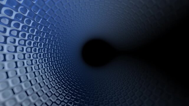 Blue abstract checkers tunnel cruise with glossy squares moving through dark space in seamless motion