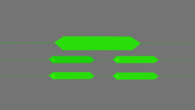  Abstract concept Four Magenta Bright Green Arrows With Numbers 1234 On Gray Background.4k video animation. 