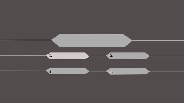 Abstract concept Four Magenta Gray Arrows With Numbers 1234 On Dark Gray Background.4k video animation. 
