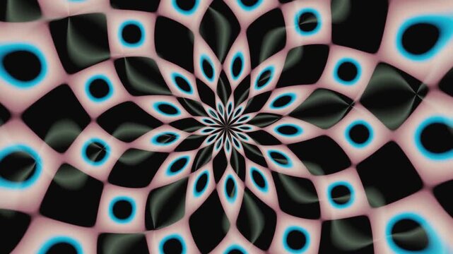 Hypnotic Kaleidoscope Flower Loop with Pastel Glow and Blue Petal Pattern
