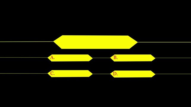 Abstract concept Four Magenta Yellow Arrows With Letters ABCD On Black Background.4k video animation. 