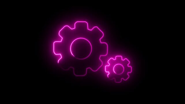Glowing neon two gear pink colour in black screen.4k animation