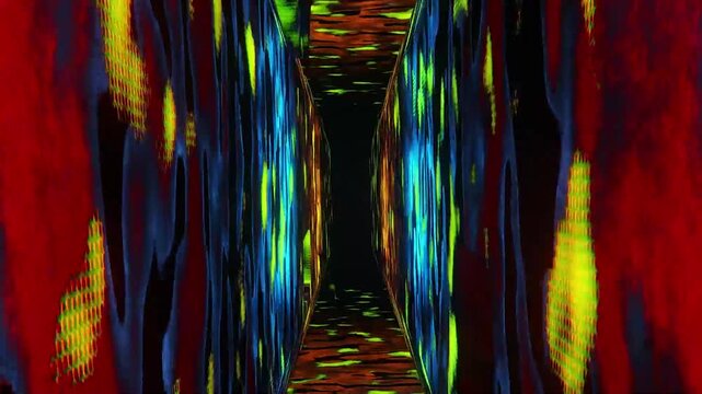 Futuristic Neon Tech Tunnel 3D Looping Abstract Background Animation