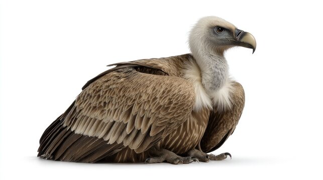 Griffon vulture gyps fulvus in front of white background on white background 