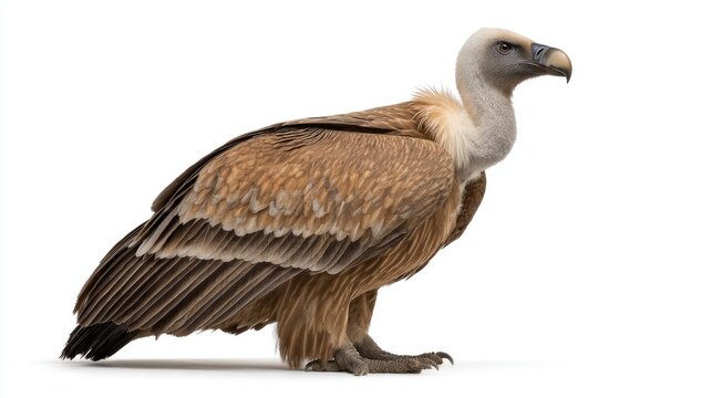 Griffon vulture gyps fulvus in front of white background on white background 