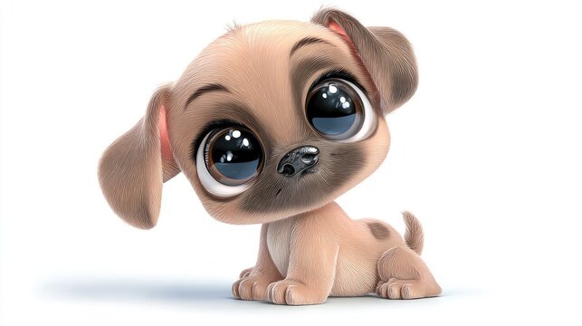 ultra cute baby puppy cartoon character, big shiny eyes, chibi style