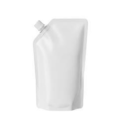 Blank white flexible spout pouch mockup for liquid packaging isolated on transparent background