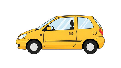 Yellow compact hatchback car side view illustration isolated on transparent background