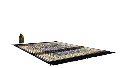 Islamic prayer rug with small oil lamp isolated on transparent background