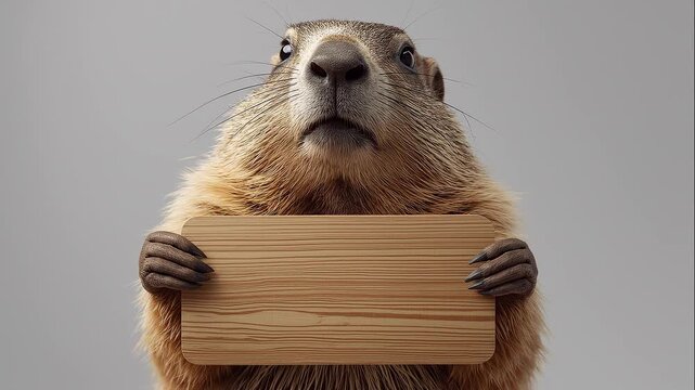 groundhog day -  Curious meerkat peeks over wooden sign, alert expression - hd and 4k