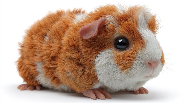 Cute orange and white guinea pig, furry small mammal, pet animal, domesticated rodent isolated on White Background