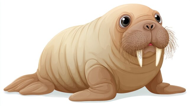 Cartoon walrus on white background, illustration for kids