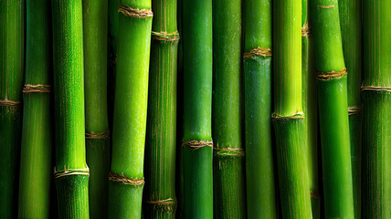 Naklejka premium Closeup of vibrant green bamboo stalks with visible nodes and natural texture