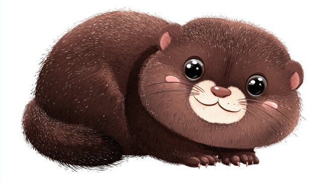 Cute Otter, Brown Fur, Smiling Face isolated on White Background