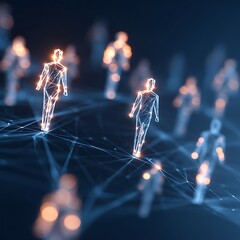 Futuristic teamwork digital humans connected by data network illustration picture