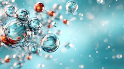 Fototapeta premium A captivating composition of water molecules suspended in a buoyant dance, capturing the essence of life, movement, and purity with a stunning aquatic atmosphere and vibrant energy.