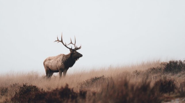 Sighting of wild elk in nature on white background