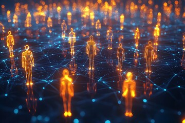 Futuristic technology people teamwork glowing network digital concept photo