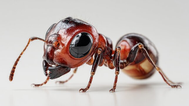 Close-up of a red ant on a white background