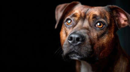 This poignant close-up of a dog's expressive face conveys deep emotion, showcasing its longing gaze and heartfelt connection to humanity and companionship.