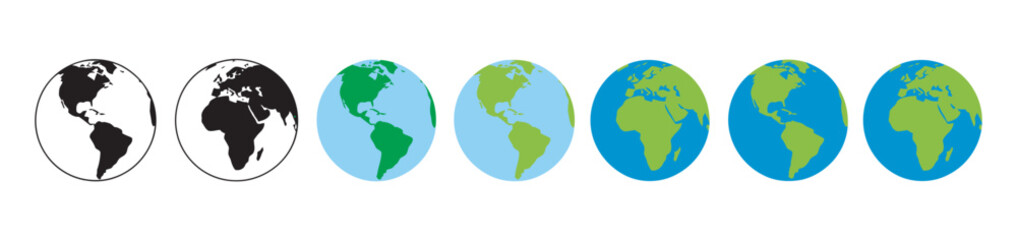 Obraz premium Earth globe planet Earth collection, vector illustration set, abstract realistic styles, world geography symbols, cartography design, digital graphics, education presentation