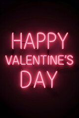 Obraz premium Neon pink happy valentines day sign on black background with modern minimalist design