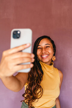 Woman smiling during a video call