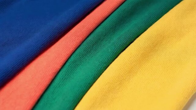 Medium shot of medium weight interlock knit fabric showcasing the smooth texture and elasticity produced by doubleknit machines in vibrant solid colors.