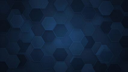 Obraz premium Dark blue abstract hexagonal pattern background conveying a futuristic technology ambiance