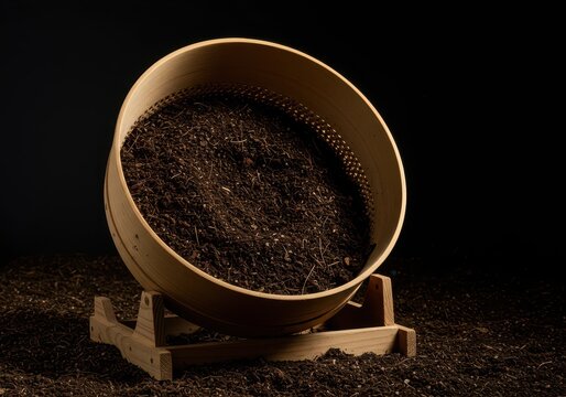 Wooden composting sifter tool separates fine, nutrient-rich garden earth from rougher material used for preparing planting beds, sifter, recycling, organic