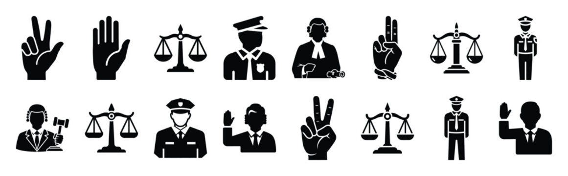 Vector symbols of legal rights scroll simple silhouette icon set, black color and white background