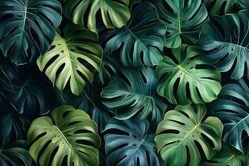 Green jungle monstera foliage botanical decorative wallpaper image