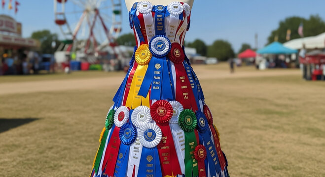 Artistic Dress Fashioned from Agricultural Fair Award Ribbons