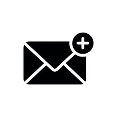 Simple black and white icon of an envelope with a notification