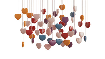 Cute colorful hearts hanging isolated image for Valentine's Day transparent