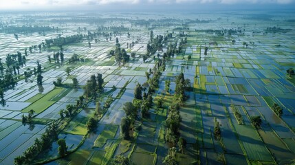 Flooded Rice Fields Aerial View