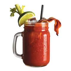 Ceasar brunch cocktail with salad garnish isolated on transparent